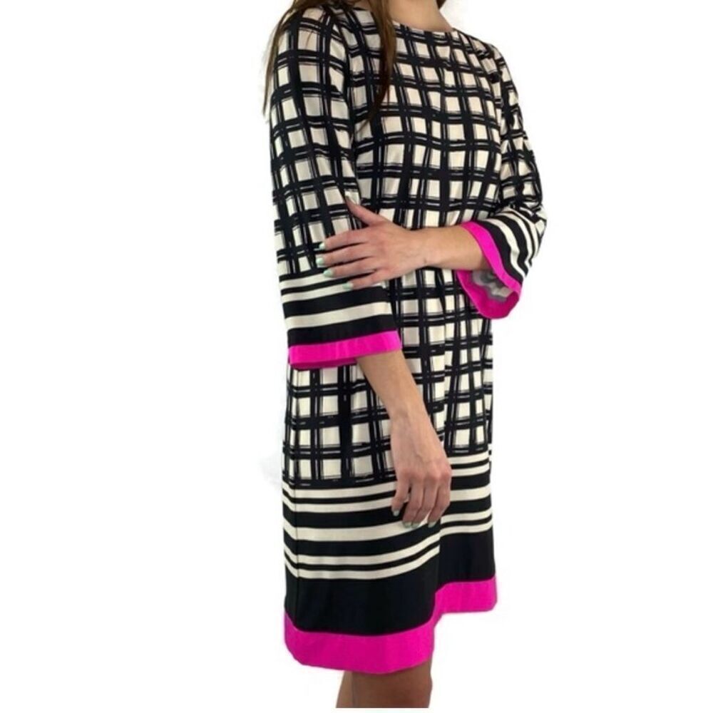 Eliza J Black Windowpane Pink Trimmed Sheath Dress sz 10 EUC